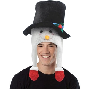 Christmas Snowman Hat For Kids Adults Cute Sherpa Earflap Hat With Black Top Hat Holiday Party Costume Winter Warm Cap