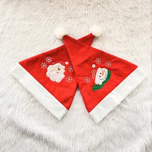 Christmas Hat Embroidered Santa Snowman Pattern Red Non-woven Plush Xmas Hat For Adult Kids Festive Holiday Party Decor