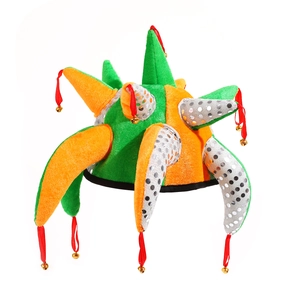 Bunter Narrenhut mit Pailletten und Glocken für Karneval und Halloween Partykostüme