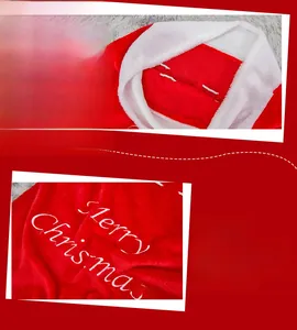 Detailed embroidery of Merry Christmas text on premium red plush velvet holiday decor