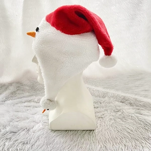 Plush snowman Christmas hat with carrot nose and earmuffs for festive holiday dressing up