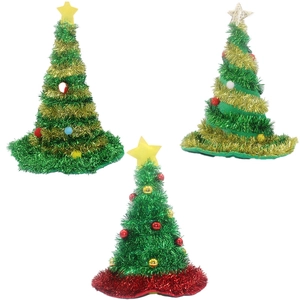 Festive Christmas Tree Party Hat Decorated With Tinsel And Colorful Balls Non-woven Fabric Holiday Costume Prop Hat