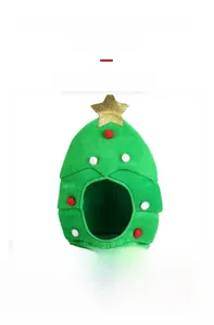 Detail view of high-quality plush gold velvet material and 3D Christmas tree pet hat