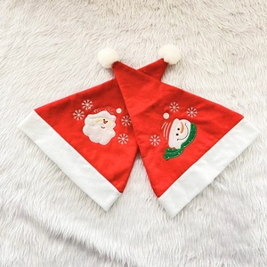 Plush Christmas hat set with Santa and Snowman embroidery and white snowflake accents