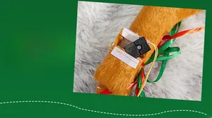 Dettaglio decoro auto di Natale con vano batterie, interruttore ON OFF e chiusura a strappo