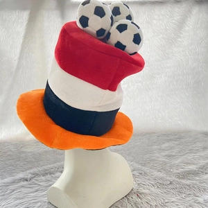 Colorful plush soccer fan top hat with football decorations for parties and sports events