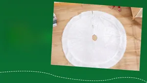 Detailed view of plush white faux fur Christmas tree skirt with soft shaggy texture