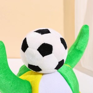 Plush soccer ball character hat in green and yellow for carnival celebration parties