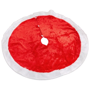Red plush Christmas tree skirt with white faux fur border for holiday home decoration
