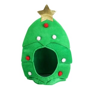 Christmas tree shaped pet hat with gold star and colorful pom-poms for cats and dogs