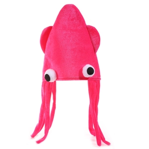 Funny pink velvet octopus hat for party cosplay with soft plush tentacles and big eyes