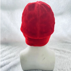 Festive red plush trapper hat for winter warmth and Christmas party performance wear