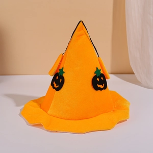 Halloween Orange Pumpkin Wizard Hat For Kids Adults Cosplay Party Decoration Pointed Witch Hat With Jack-o-lantern Pattern