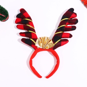Serre-tête de Noël avec bois de renne à carreaux rouges et noirs et ruban doré décoratif