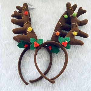 Serre-tête Bois de Renne de Noël en Tissu Peluche Marron Accessoire Cheveux Décoration de Fête de Noël pour Enfants Adultes