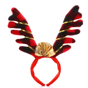 Serre-tête bois de renne de Noël avec carreaux rouges et noirs et détail ruban doré