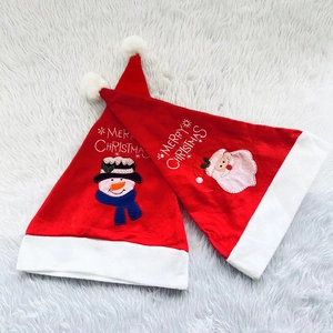 Merry Christmas Cartoon Santa Claus Snowman Christmas Hat Red White Plush Embroidery Holiday Party Decoration Hat For Adults Kids