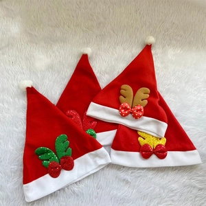 Festive Red Plush Christmas Hat With Sequin Antlers And Bowknot Decoration Cartoon Reindeer Holiday Hat For Adults And Kids Party Costume Ornaments