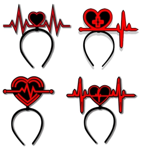 Serre-tête de Cœur de la Saint-Valentin Avec Ligne de Pouls ECG pour Mariage Fête Costume Cosplay Infirmière Rouge Noir Amour