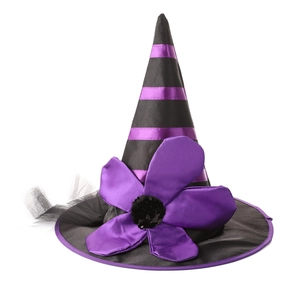 Halloween witch hat with purple flower and sequins decoration for party costumes
