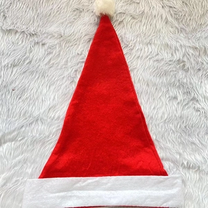 Bonnet de Noël Rouge Classique pour Adultes Enfants en Tissu non Tissé Bonnet de Père Noël Avec Pompon Blanc Bordure en Fourrure Décoration de Fête