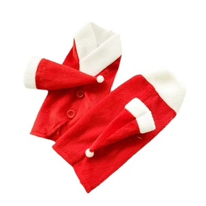 Christmas red wine bottle cover set with button coat and santa hat for festive decor