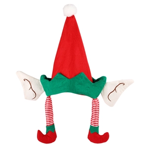 Creative Christmas Elf hat with green ears and striped hanging legs for party costume