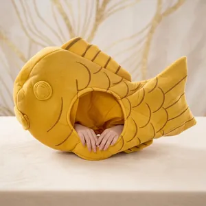 Funny yellow fish-shaped plush headgear for photography and performance props
