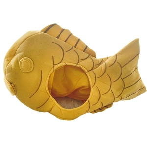 Funny yellow Taiyaki plush hat for pets or photography with soft fabric and fin details