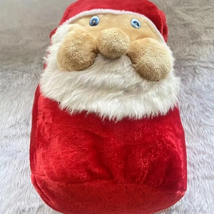 Plush Santa Claus red velvet gift bag with faux fur beard for Christmas presents
