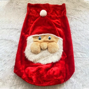 Christmas pet costume in red velvet with a festive 3D Santa Claus head decoration