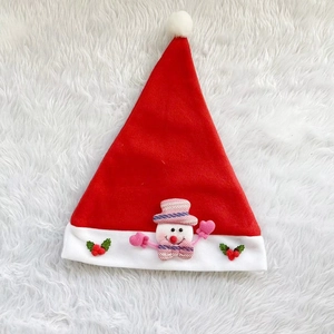 Red Christmas hat with 3D snowman mascot and green holly embroidery for adults and kids