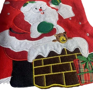 Large red Christmas stocking with Santa Claus and teddy bear embroidery decoration