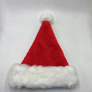 Classic red plush Christmas hat with thick white faux fur trim and pompom for adults