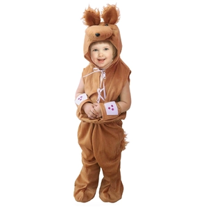 Close-up detail of plush kangaroo costume fabric and soft animal hood for children
