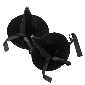 Classic black witch hat with velvet texture and gold star accent for Halloween parties