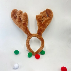 Plüsch Rentier Geweih Haarreif Für Weihnachtsfeier Haarschmuck Dunkelbraun Weiches Polyester Geweih Mit Pompons Kostüm Foto Requisiten