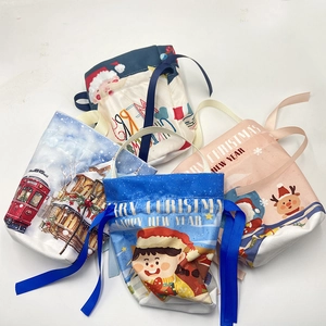 Christmas Drawstring Gift Bags Santa Reindeer Pattern Plush Apple Bag For Party Candy Packaging Gift Pouch With Handles