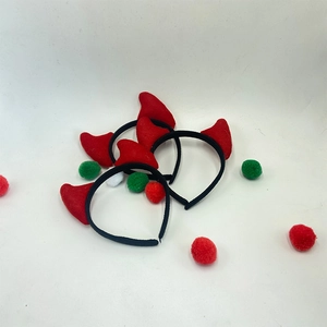 Three-piece set of Halloween devil horn headbands with red fabric horns for party dress up