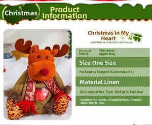 Close-up of reindeer Christmas apple gift bag with a transparent heart window and scarf