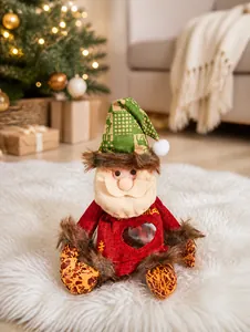 Christmas Santa gift bag with clear heart window and plush red green festive details