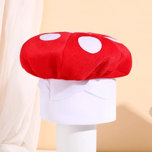 Cute red and white plush mushroom hat for costume parties and creative photography props