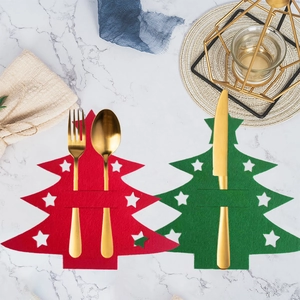 Christmas Tree Shape Felt Cutlery Holder Red Green Tableware Bags For Christmas Party Dining Table Decoration Supplies