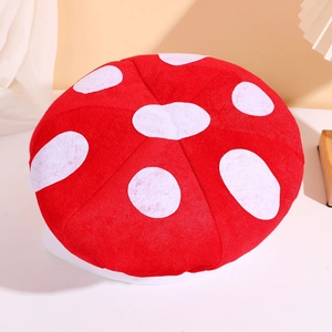 Plush red and white polka dot mushroom hat toy for creative theater performances and photography