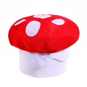 Creative plush mushroom hat with classic red and white polka dots for cosplay and costume parties