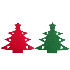 Christmas tree shaped felt cutlery holders in red and green colors for table decoration