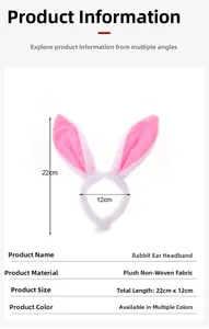 Détail du serre-tête oreilles de lapin en peluche avec dimensions 22cm par 12cm pour fête