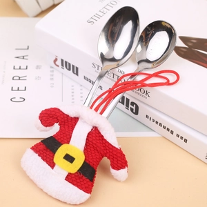 Christmas silverware holder set with Santa clothes design and stainless steel spoons