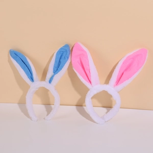 Lot de deux serre-têtes oreilles de lapin de Pâques en peluche rose et bleu pour fêtes