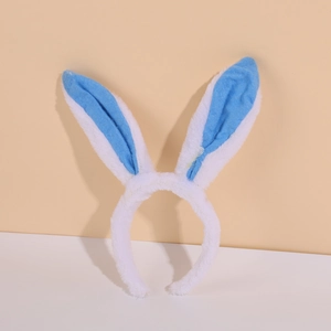 Serre-tête oreilles de lapin en peluche blanche avec détails bleus pour Pâques